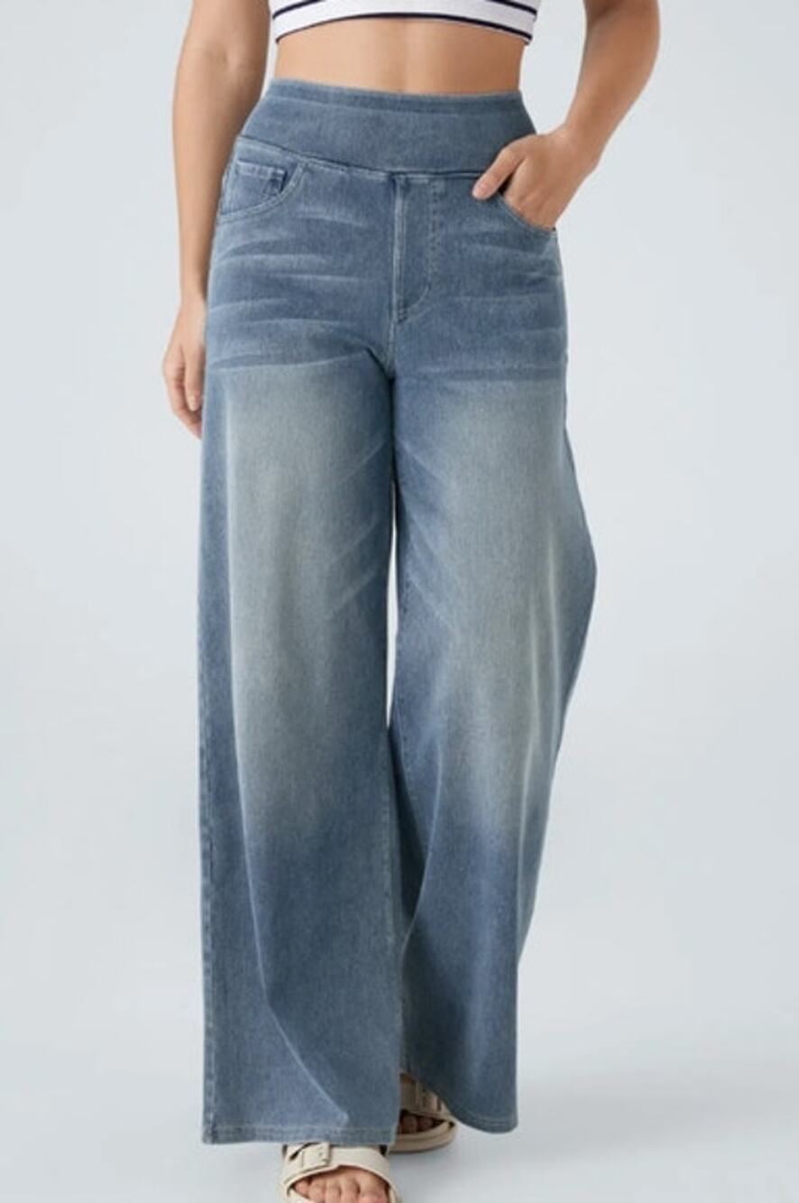 Halara Flex™ High Waisted Jeans Pockets Baggy Wide Leg Washed NWT L